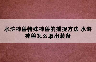 水浒神兽特殊神兽的捕捉方法 水浒神兽怎么取出装备